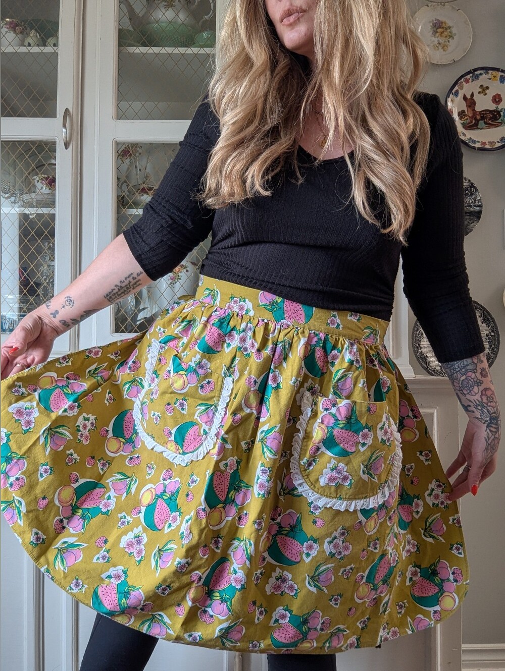 🍉🍓VTG MC Floral Fruit Print Half Apron Tie Back Tradwife Homemaker Cottagecore
